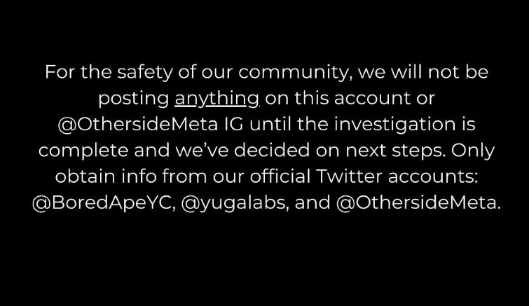 Noticia del hackeo a la cuenta de Instagram de Bored Ape