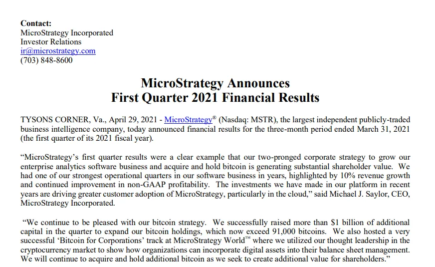 MicroStrategy reporte de resultados financiero 2021