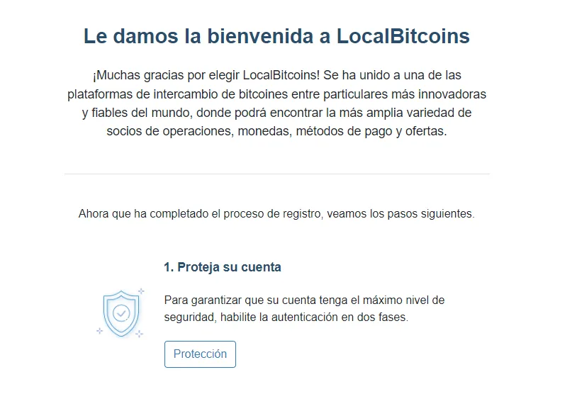 Mensaje de bienvenida en LocalBitcoins