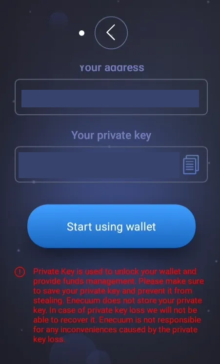 enecuum generar clave privada en Android