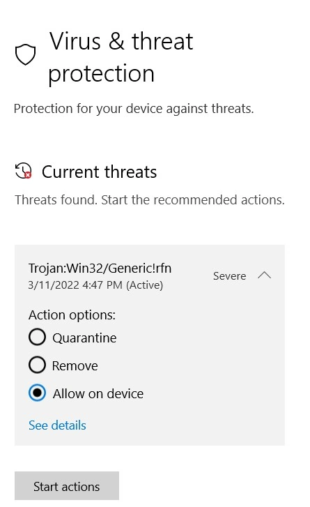 Aviso de virus de Windows 10