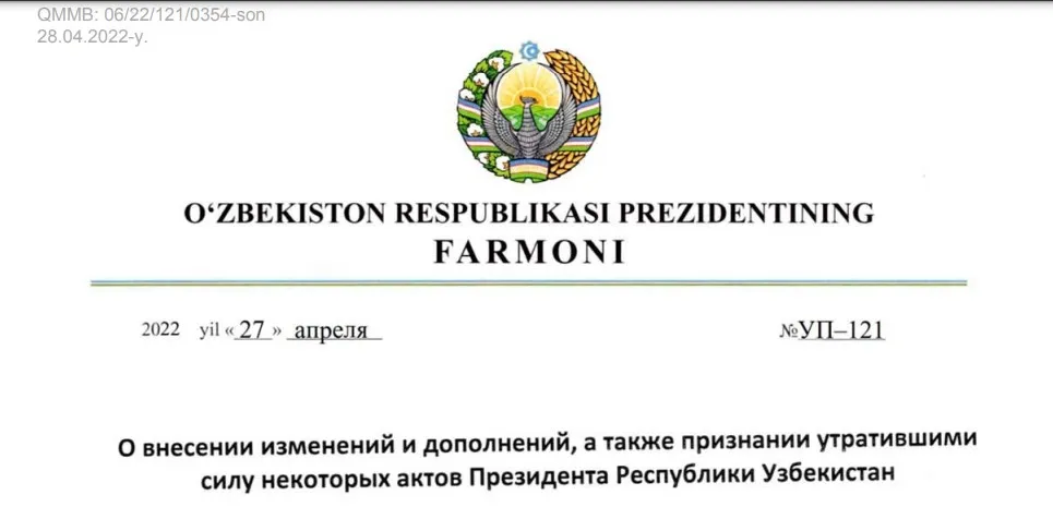 Decreto del Presidente de la República de Uzbekistán criptomonedas