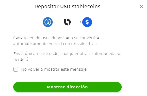 Depositar USD stablecoin Bitso