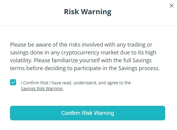 Avisos de riesgos asociados a utilizar Savings de CEX.IO