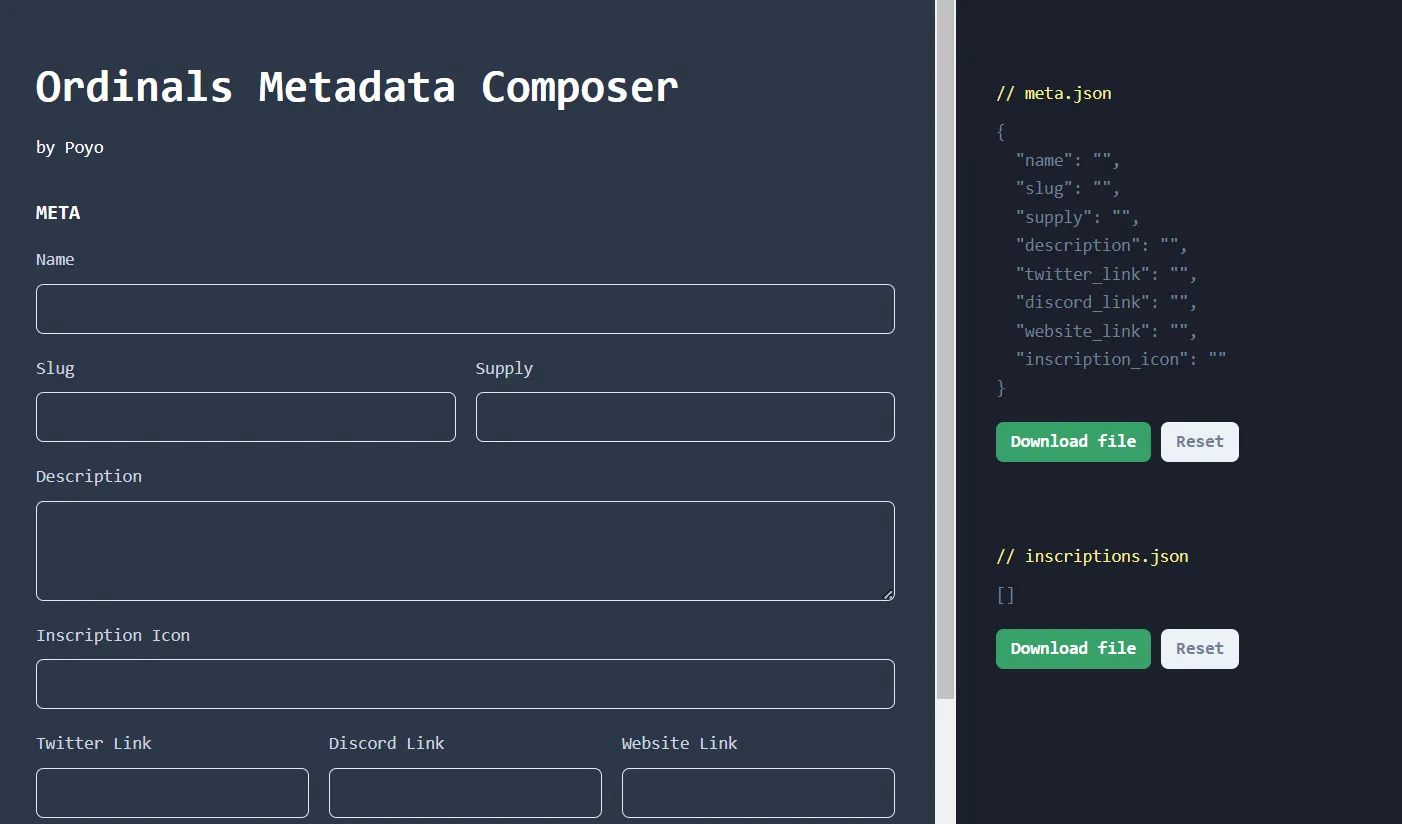 Ordinals Metadata Composer para crear coleccion NFT en OpenOrdex.