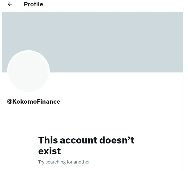 Cuenta de Kokomo Finance de twitter eliminada.