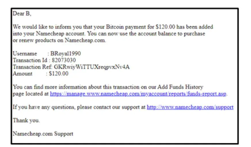 APT43 probablemente usó Bitcoin robado para pagar los servicios de Namecheap.