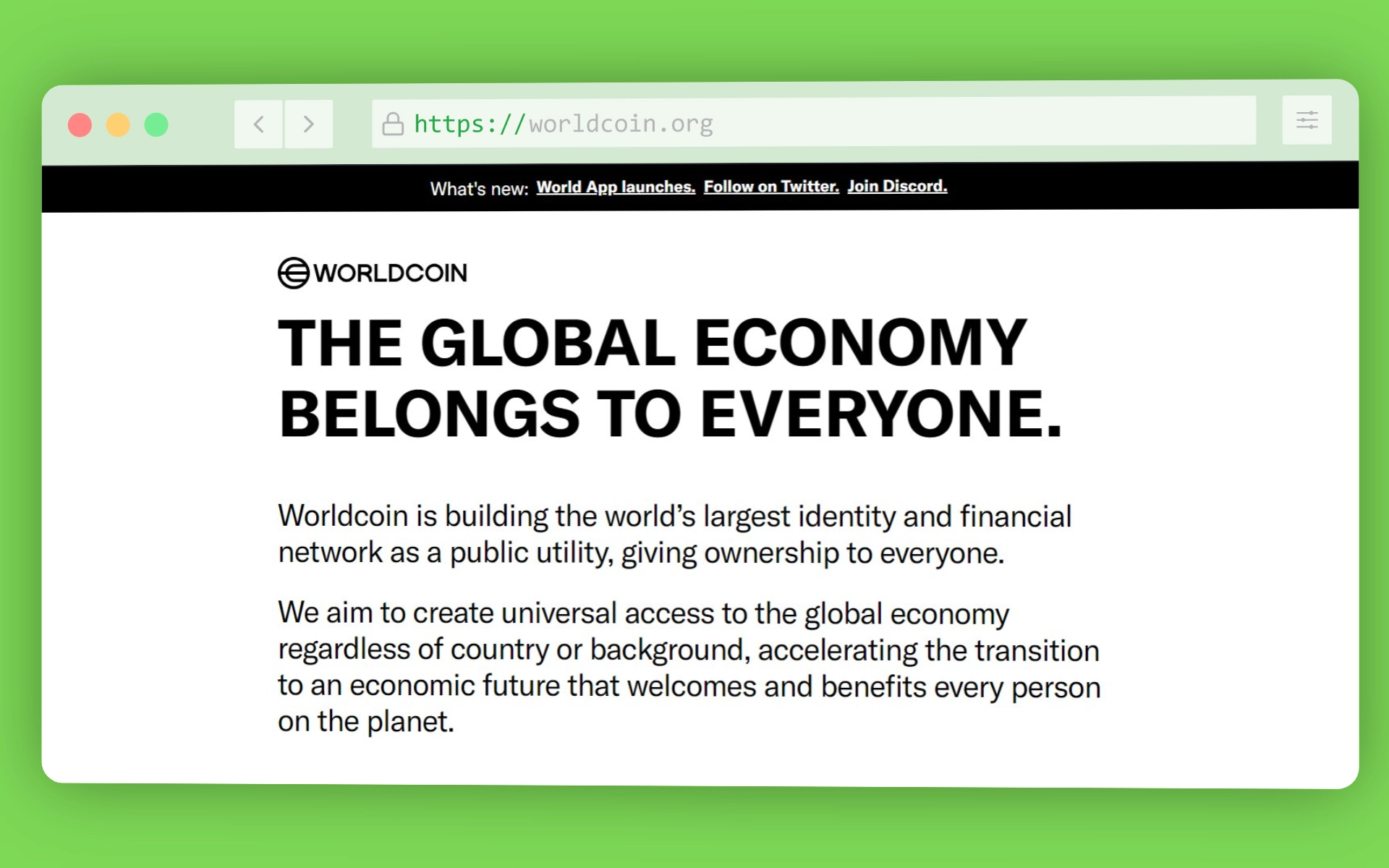 Sitio web oficial de Worldcoin.