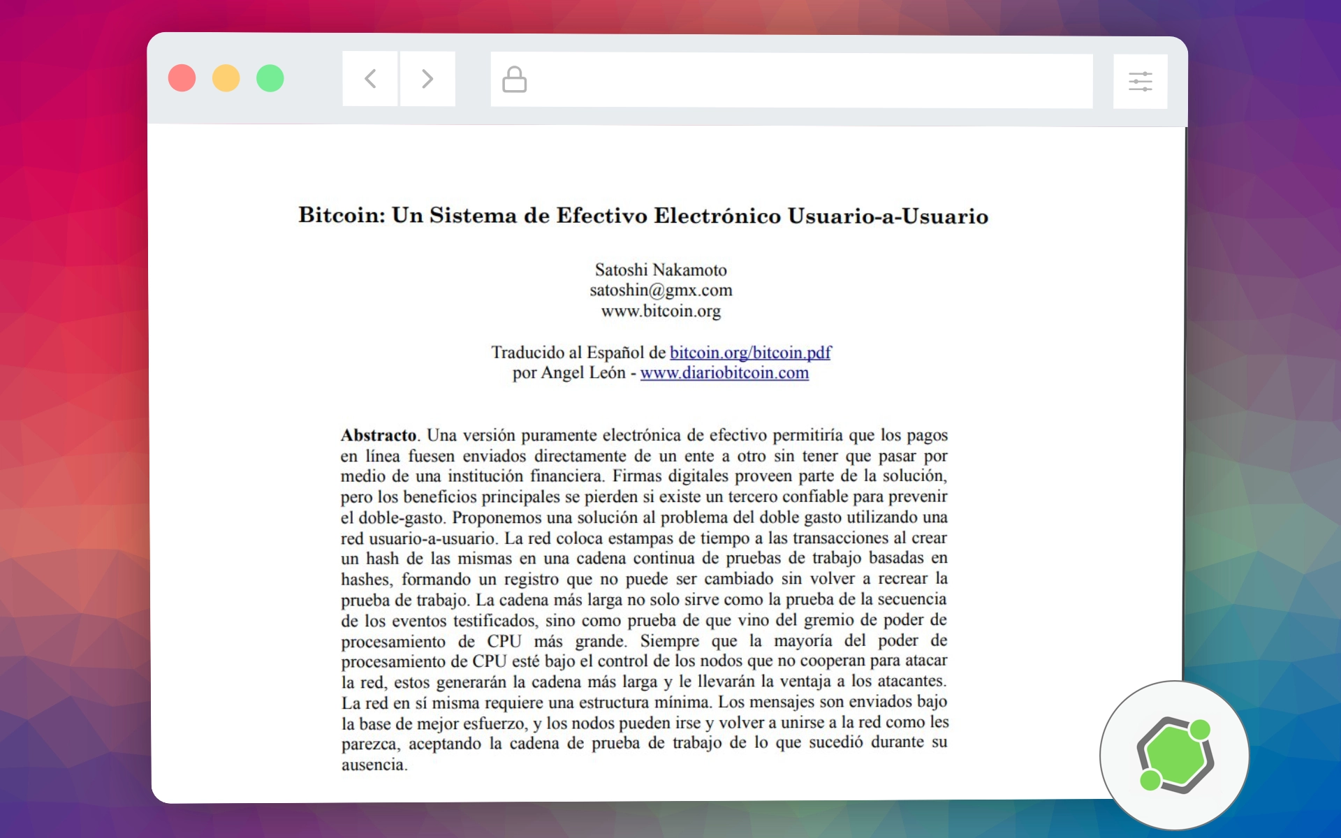Bitcoin: Un Sistema de Efectivo Electrónico Usuario-a-Usuario