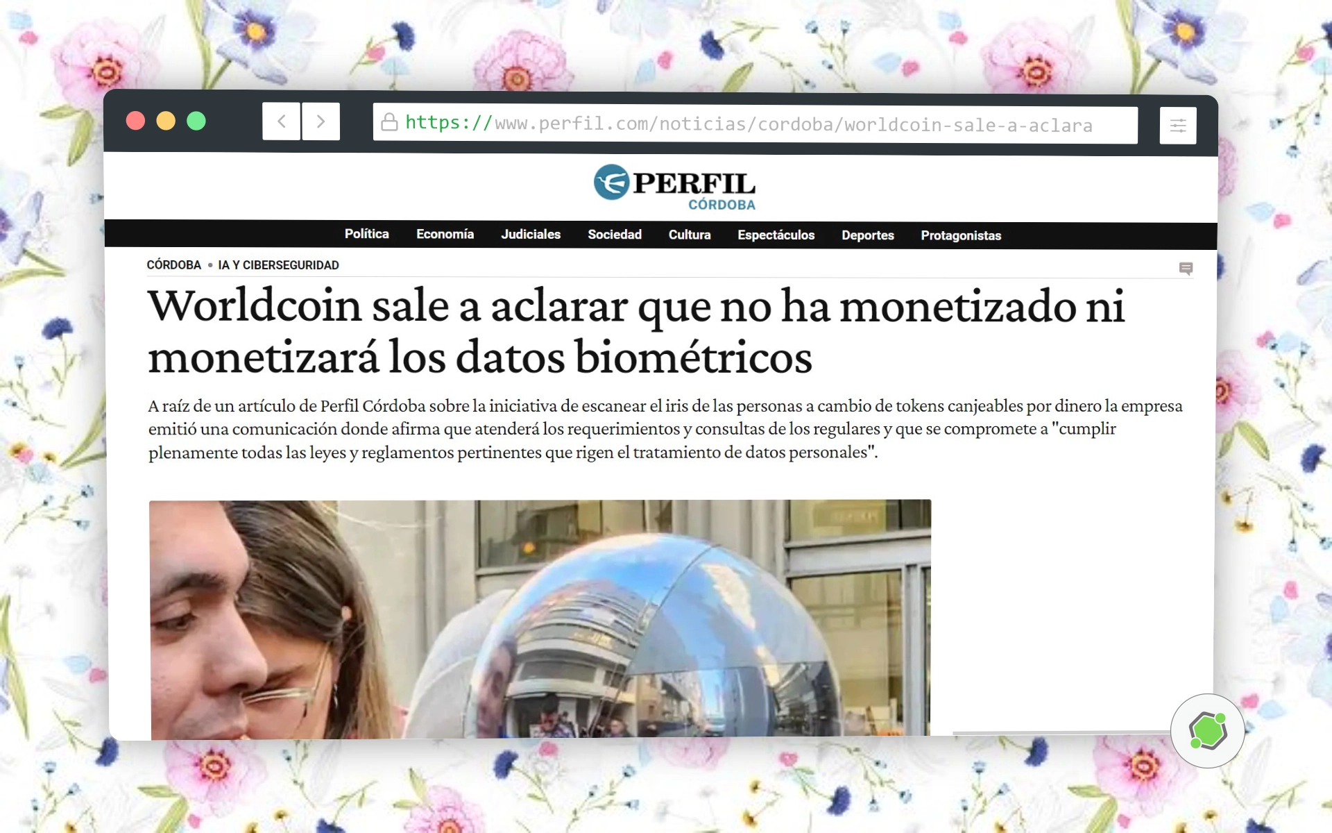 Publicación sobre el proyecto Worldcoin en el diario de Perfil de Córdoba.