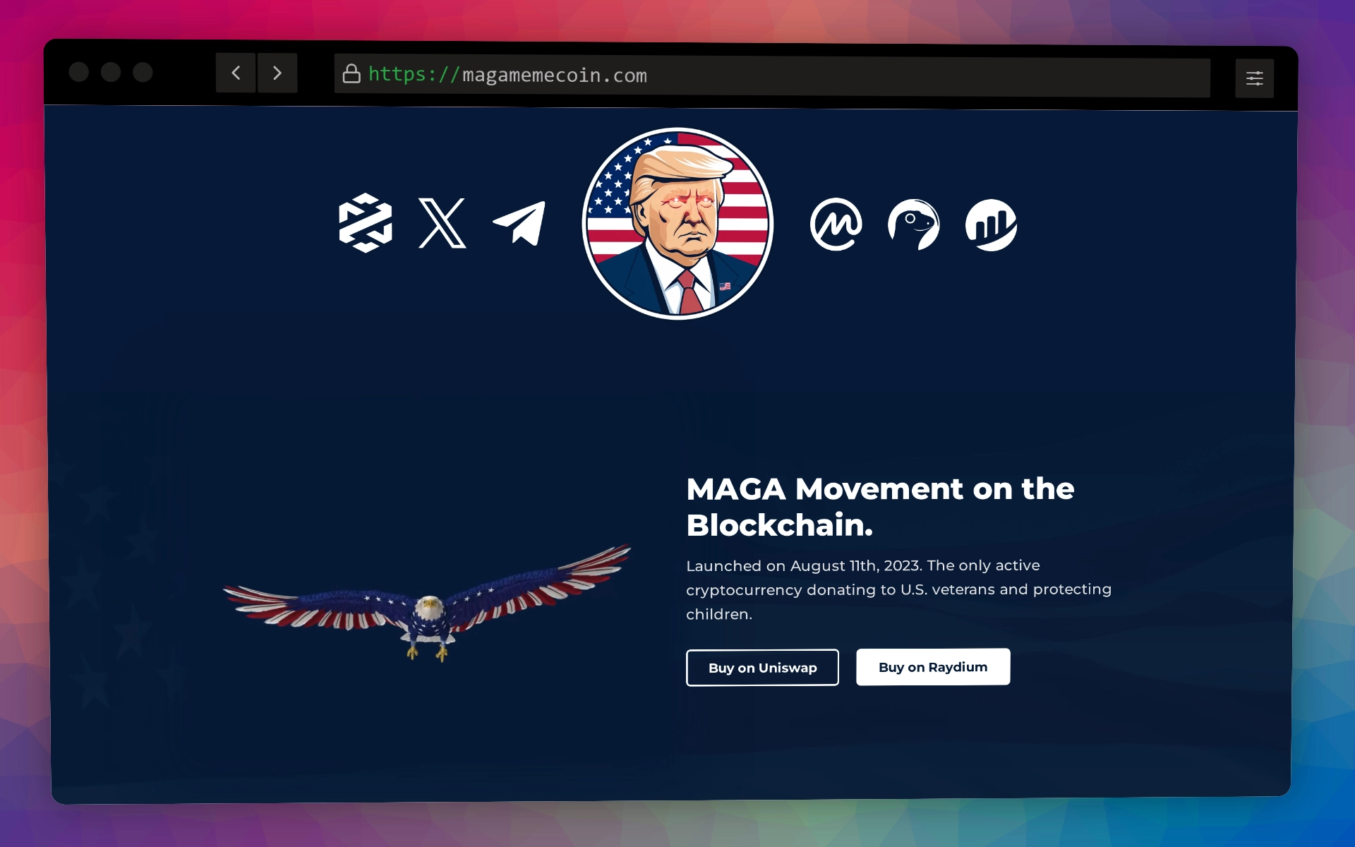 Sitio web del proyecto MAGA Meme Coin.