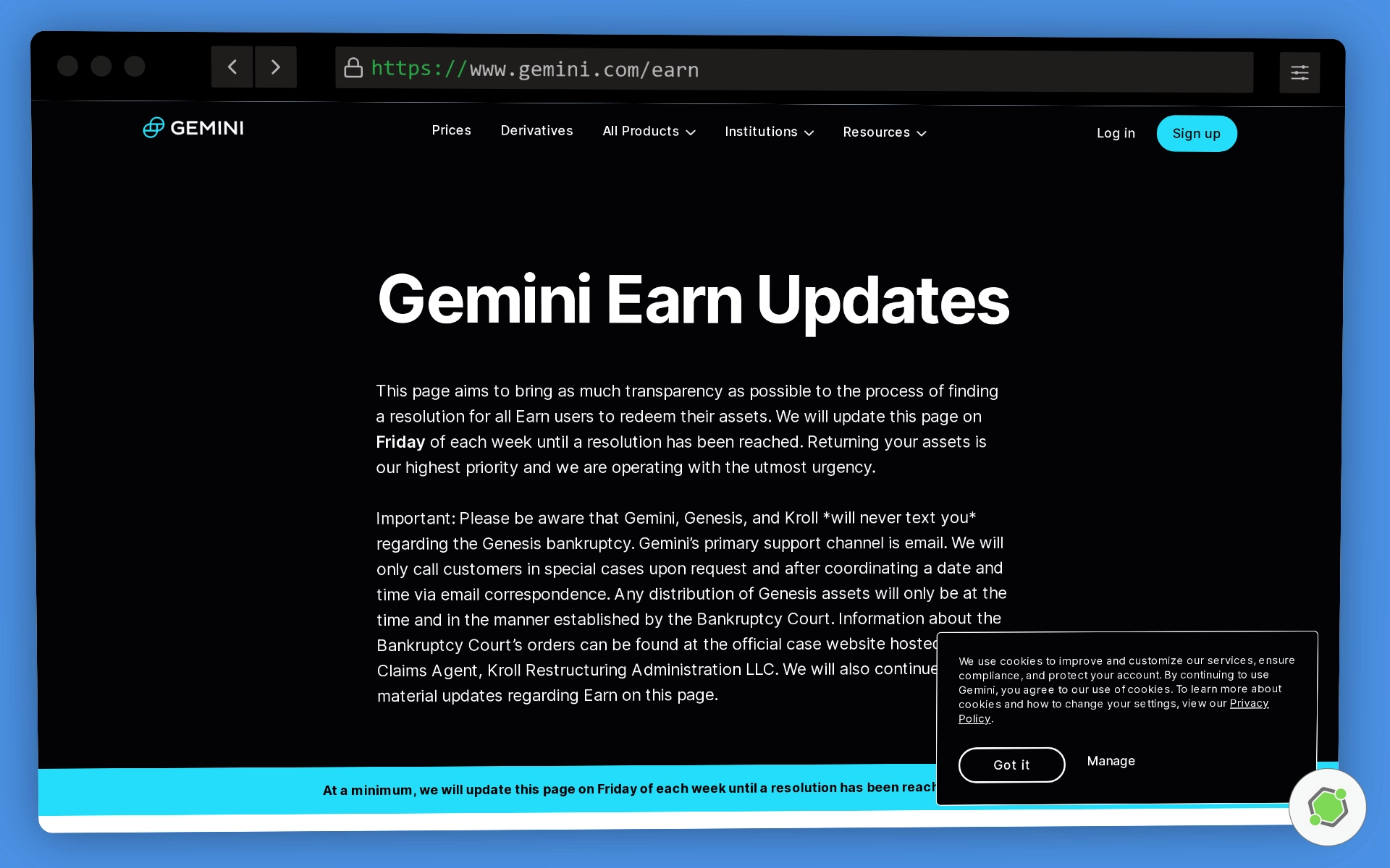 Página oficial del proyecto Génesis, en donde mantienen actualizado a los usuarios con los últimos eventos.