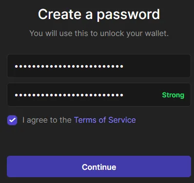 Cerar password para wallet de Solana