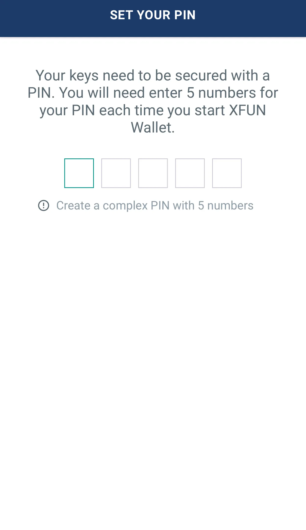 Establecer el PIN en XFUN Wallet