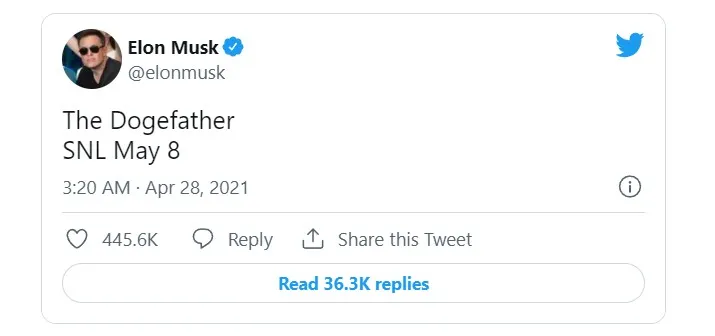 Tweet de Elon Musk sobre DogeCoin